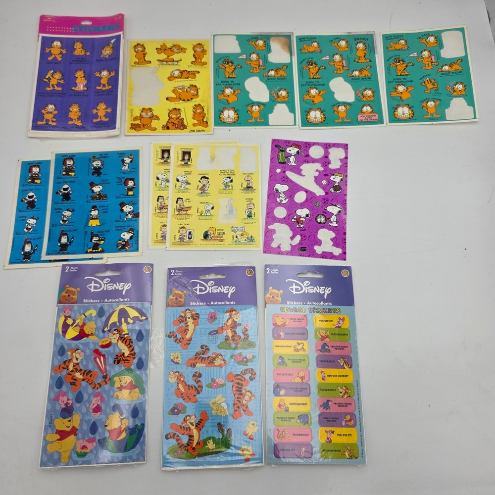 Vintage Sticker Lot Disney Winnie Pooh Tigger Peanuts Snoopy Garfield Hallmark